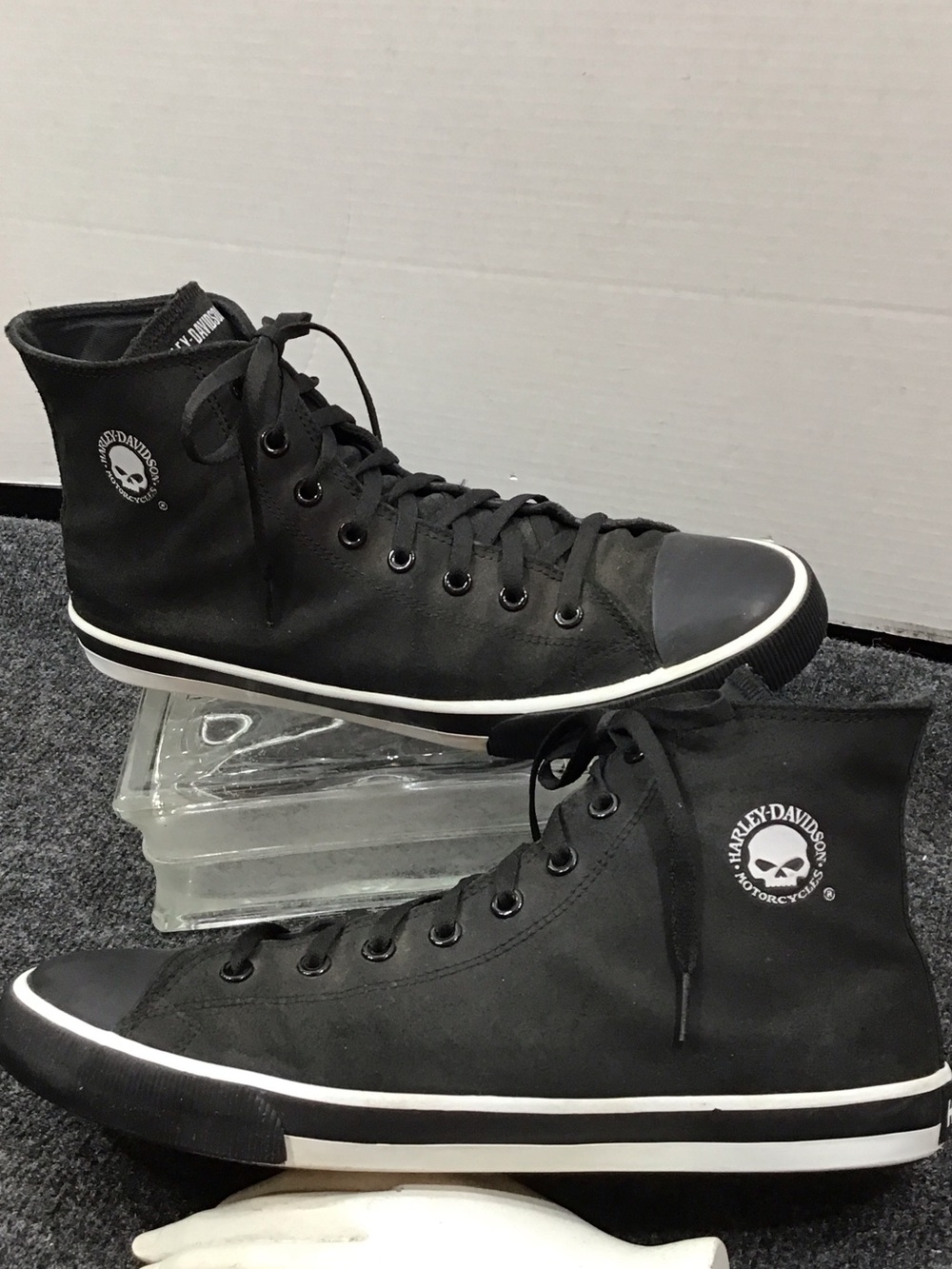 Harley-Davidson Men’s Baxter Black leather High-Top Skull Sneakers 13